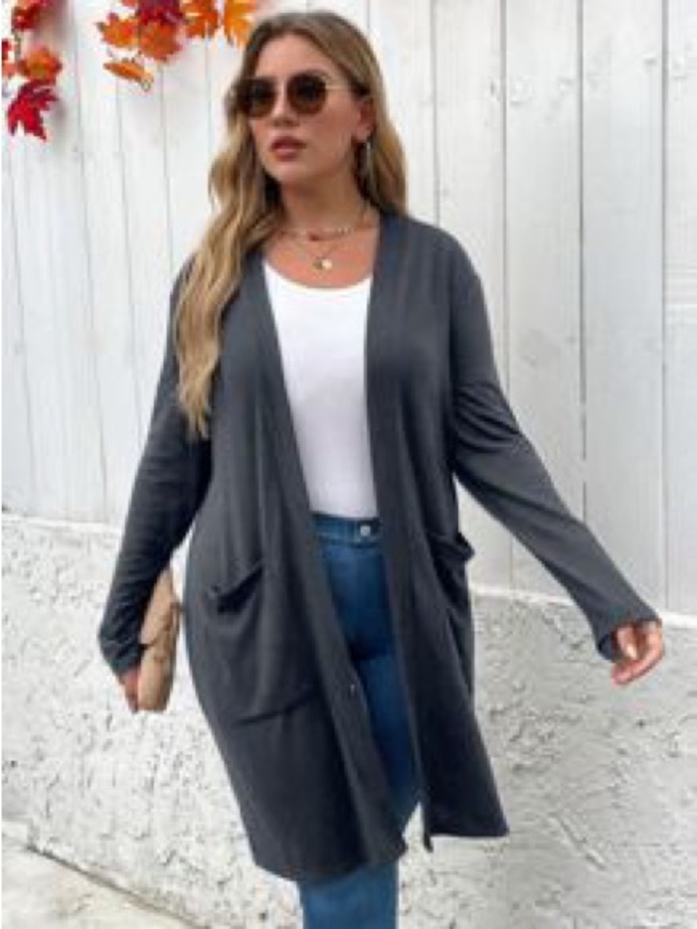 Charcoal Gray Grey Open-Front Longline Women's Cardigan Plus 4X